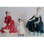 Three Royal Doulton figures; Janine HN 2461, Louise HN 3207, and Amanda HN 3635.