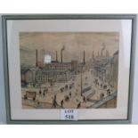 After L.S Lowry (1887-1976) - 'Huddersfield', colour print, vintage, unsigned, 45cm x 56cm, framed.