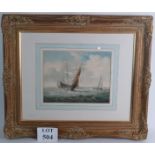 British School (19th Century) - 'Seascape with numerous boats', watercolour, indistinctly signed,