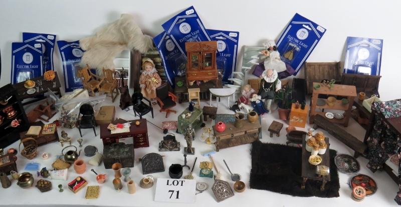 A selection of doll's house furniture to include, stoneware flagon's, coppers pots, chairs, - Image 7 of 7