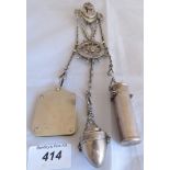 White metal nautical theme chatelaine having a silver pot hallmarked Birmingham 1917,