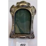 Pretty Art Nouveau silver photo frame with green velvet back & stand,
