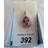 Amethyst portrait set pendant. 25 x 20mm (excluding bale). VSI clarity.