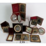 A lovely collection of 15 19th century Daguerreotype portrait photographs, 9 in fitted cases.