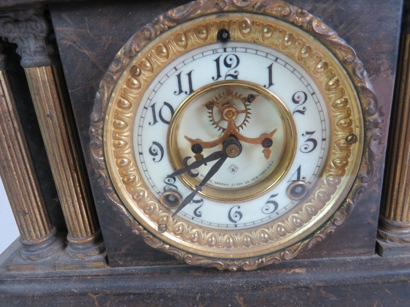 A slate mantel clock by The Ansonia Clock Company, New York, - Image 2 of 9