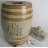 A Doulton Lambeth water filter with Royal crest and a Doulton improved foot warmer in stoneware.