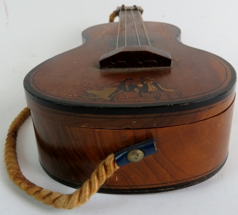 A Spanish guitar with inlaid decoration, early 20th century, fitted with a musical box, hinged lid, - Image 4 of 11