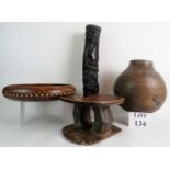 Ethnic and Tribal objects: comprising an African stool, African carved wooden column,
