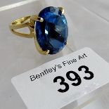 Large Brazilian blue Quarts Dress ring. Size O. Oval cut 20 x 15mm. 14K Rose Gold/925.