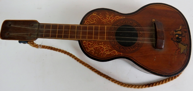 A Spanish guitar with inlaid decoration, early 20th century, fitted with a musical box, hinged lid, - Image 3 of 11
