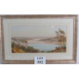 British School (20th Century) - 'Panoramic river landscape', watercolour, 24cm x 48cm, framed.