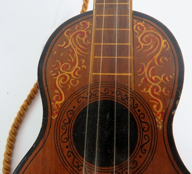 A Spanish guitar with inlaid decoration, early 20th century, fitted with a musical box, hinged lid, - Image 6 of 11