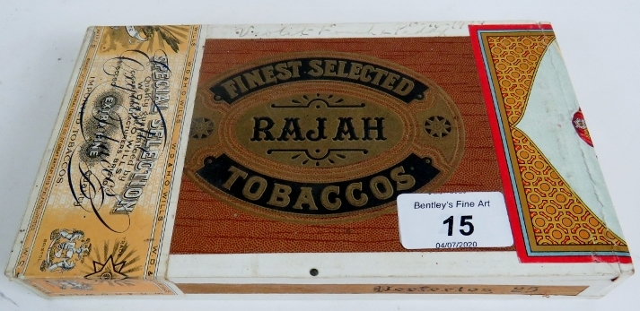 An unopened box of Rajah cigars.