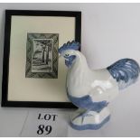 Two items of local interest, a Rye Pottery chicken and a print of Hawkhurst, kent, chicken 22cm.