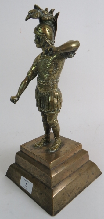 A heavy bronze figure of a Roman Centurion, on stepped plinth base, 34cm high. - Image 2 of 10