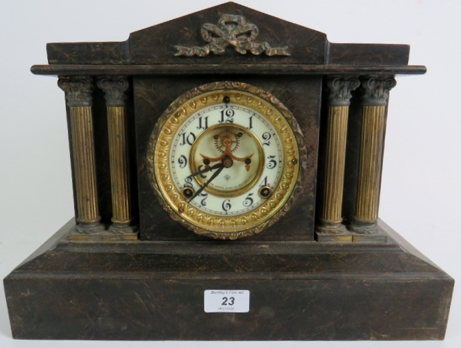 A slate mantel clock by The Ansonia Clock Company, New York,