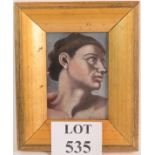 Erzsebet Korb (Hungarian, 1899-1925) - 'Head study', oil, signed, label verso, 17cm x 12cm, framed.