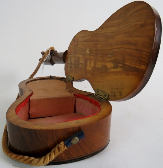 A Spanish guitar with inlaid decoration, early 20th century, fitted with a musical box, hinged lid, - Image 9 of 11