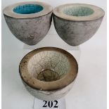 Tony Foard (contemporary) - a series of 3 Studio Pottery bowls, 11cm and 13cm high.