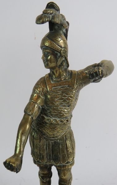 A heavy bronze figure of a Roman Centurion, on stepped plinth base, 34cm high. - Image 6 of 10