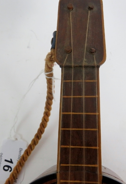 A Spanish guitar with inlaid decoration, early 20th century, fitted with a musical box, hinged lid, - Image 7 of 11