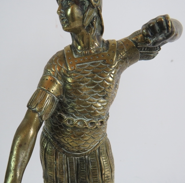 A heavy bronze figure of a Roman Centurion, on stepped plinth base, 34cm high. - Image 8 of 10