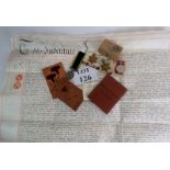 Three WW2 campaign medals, a Territorial Army medal, Solders Service and Pay Book, an Indenture,