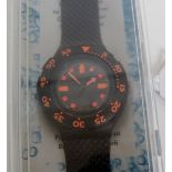 Swatch watch quartz, 'Scuba 200' wristwatch, 1990, with original strap and packaging,