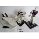 A three piece Jazz band by Galos in handpainted porcelain, pianist, drummer and saxophonist,