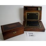 19th century writing slope with brass inlay, in need of refurbishment, and one other marquetry box.