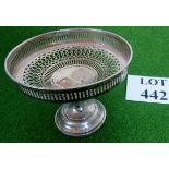 A silver Tazza, hallmarked 1887/8, weighs 157.9 grams, 153mm diameter, 12cm tall.