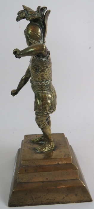 A heavy bronze figure of a Roman Centurion, on stepped plinth base, 34cm high. - Image 3 of 10