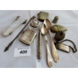 A nice collection of small plated items: 2 antique vestas (one in the form of a shell),