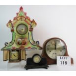 Clocks; comprising a decorative ceramic cased mantel clock, c1900,