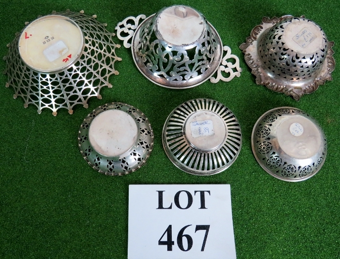 Six bon bon dishes, 211.4 grams, some British hallmarked. - Image 3 of 6