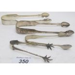 2 pairs of Georgian silver sugar tongs, London 1821, a pair of pheasant claw silver sugar tongs,