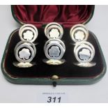 A good set of 6 silver menu holders, Birmingham 1906, boxed.