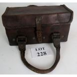 A World War II era radio operator's bag, 34cm wide by 13cm deep by 19cm tall,