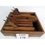 Eight 19th century moulding planes and edging planes, various compressed marks,