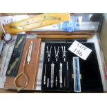 A collection of draughtsman's equipment, some antique, including a Sunlight soap ruler,