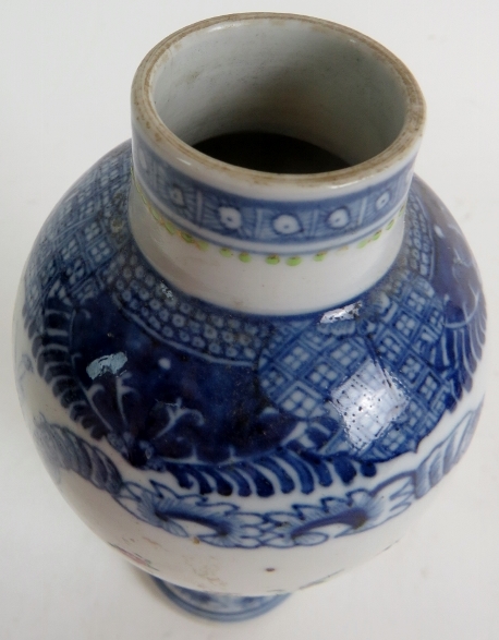 A 19th century Chinese export vase with blue and white border and a central polychrome floral spray, - Image 2 of 10