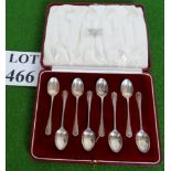 A set of eight teaspoons in original box, 62 grams, 9cm long.