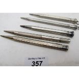 2 silver propelling pencils, both fully hallmarked and 3 silver pencils, all marked 925.