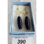 Fine Lapis Lazuli earrings, Shephards hook. Italian hand crafted.