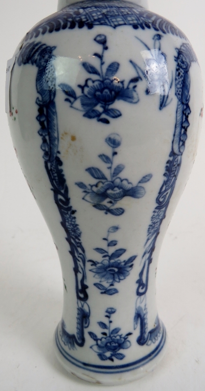 A 19th century Chinese export vase with blue and white border and a central polychrome floral spray, - Image 4 of 10
