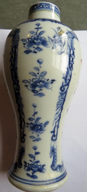 A 19th century Chinese export vase with blue and white border and a central polychrome floral spray, - Image 6 of 10