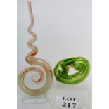 Two contemporary Studio Glass abstract sculptures, 37cm and 10cm high.