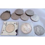 US dollar 1880 in case, US dollar 1890, Kennedy half dollar 1964,