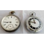 Silver cased Swiss (Omega) Labrador pocket watch, keyless and a 20th Century ingersoll pocket watch.