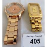 Ladies large faced and crystal mounted Michael Kors wristwatch and a Brooks & Bentley "gold bar"